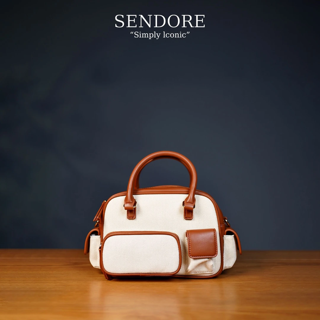 SENDORE 森岛/手提包 时尚百搭小众潮流帆布保龄球包