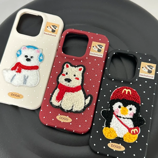 企鹅刺绣适用苹果/华为/荣耀/小米/红米/VIVO/OPPO一加全包手机壳