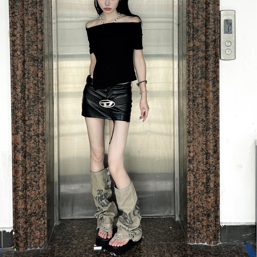 小众帆布涂鸦夏季凉靴厚底增高人字拖鞋可拆卸两穿堆堆靴长筒靴子