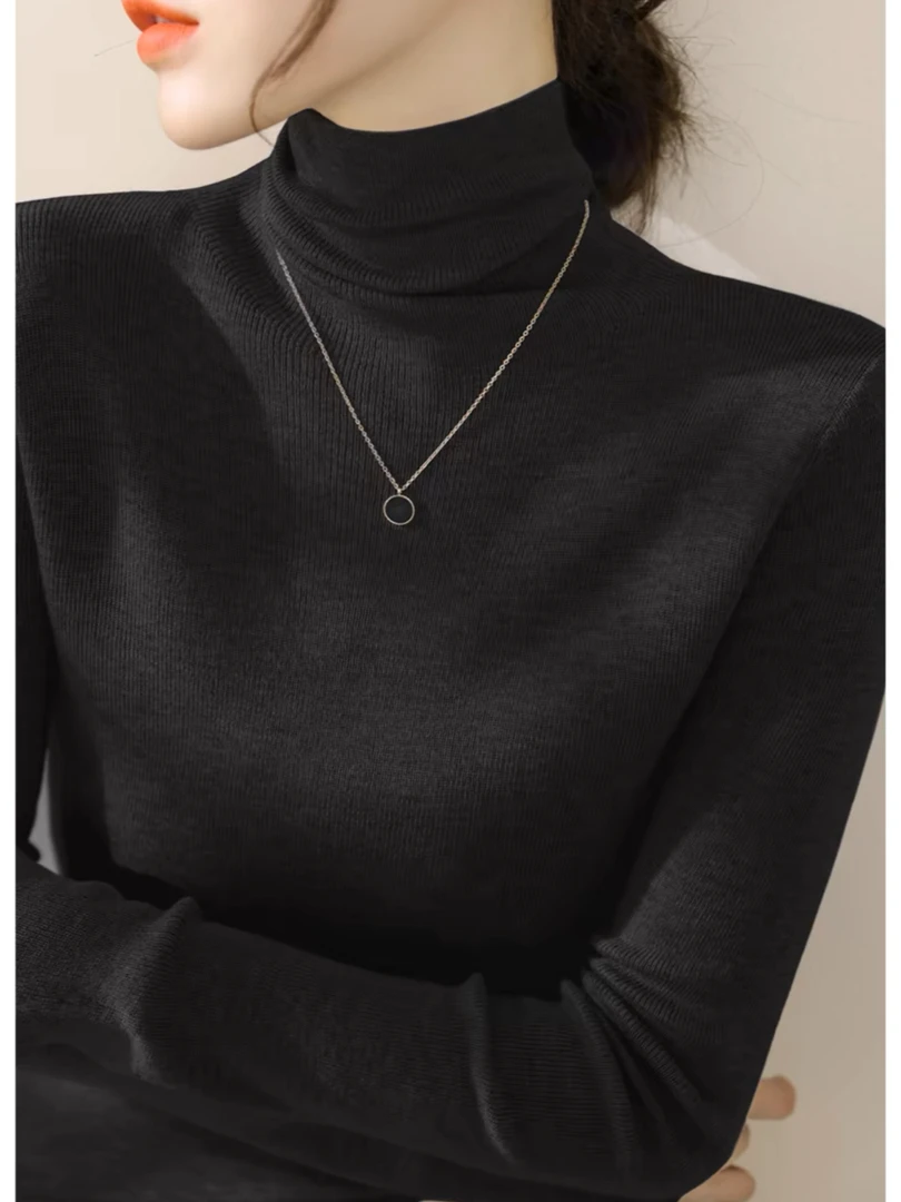 【濮院毛衫精纺毛衫】新澳纱线无缝一体针织毛衫女冬百搭可机洗高领