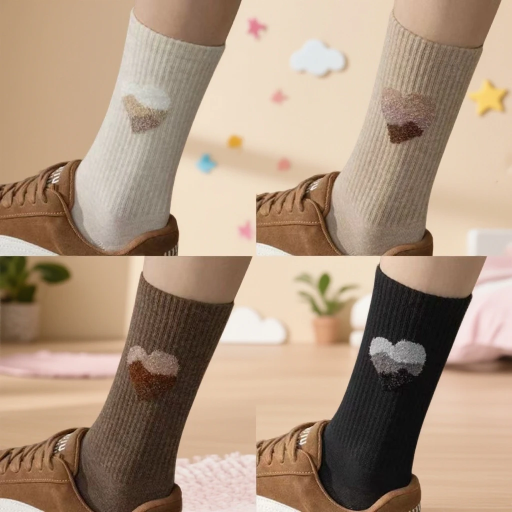 精梳棉秋季抗菌除臭精梳棉中筒长筒袜爱心羽毛纱女款防菌防臭袜子