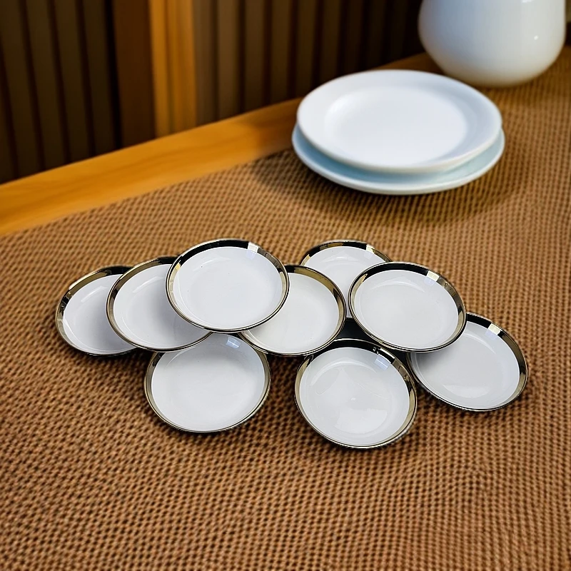 【新疆包邮】ah banxir tahsa 10个白色金边饺子碟网红高档家用简约