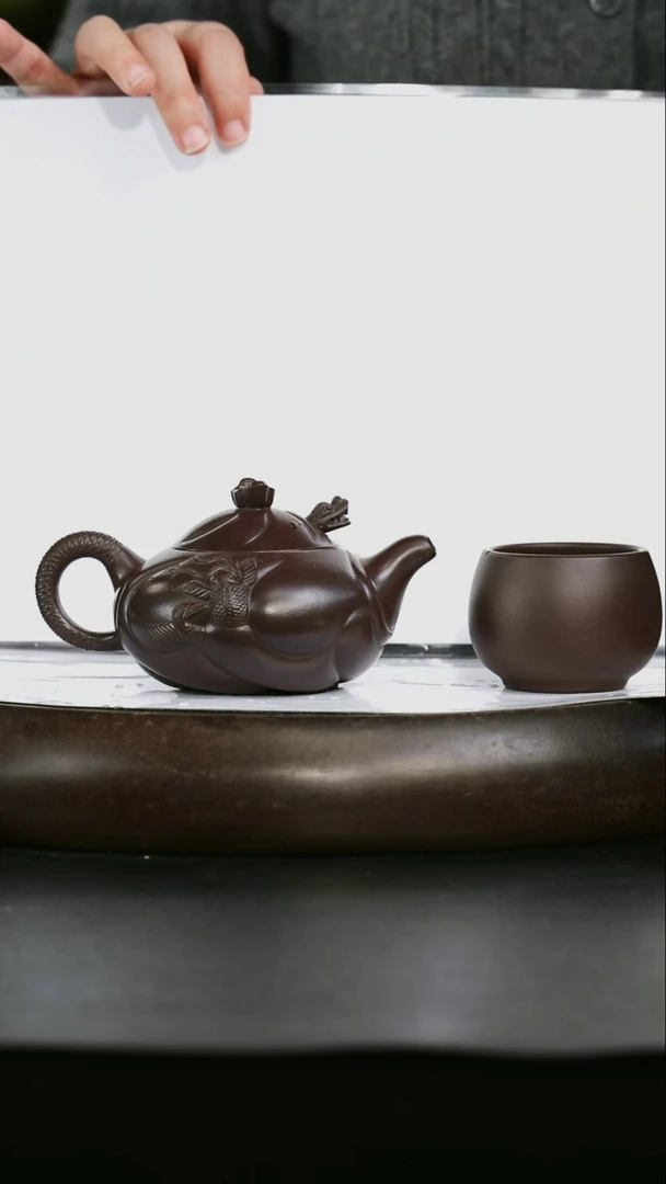 茶壶紫砂黑墩头 鱼化龙