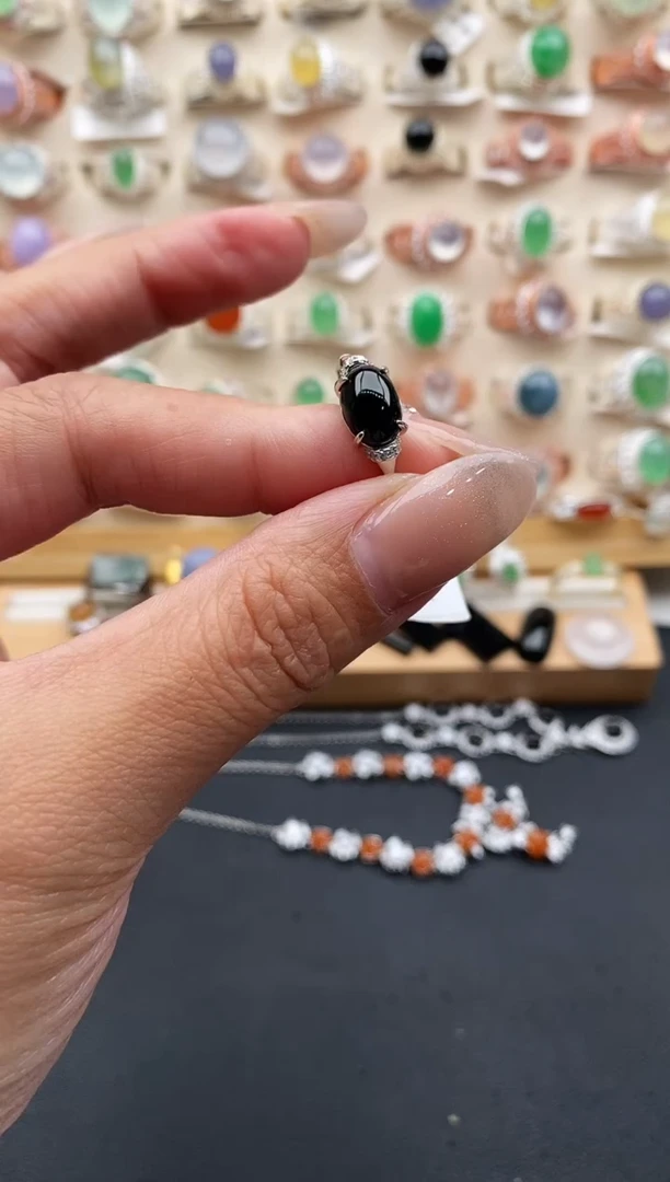 银S925镶嵌戒指翡翠缅甸天然A货翡翠3 1-4