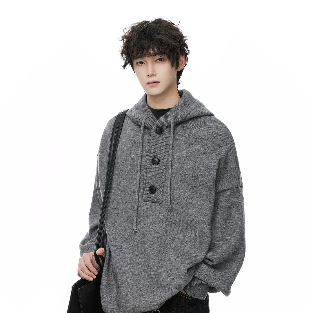UM秋冬毛衣男情侣慵懒宽松潮牌cleanfit痞帅连帽套头针织衫外套