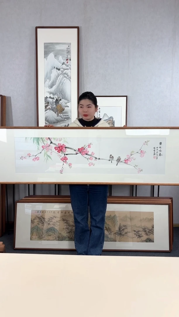 【闪购商品】国画手绘*双侣咏春*52*172cm实木框