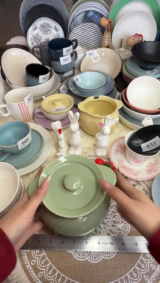 新骨瓷038瑕疵 绿色 大号 瑕疵 猪油罐 猪油罐 1300ml