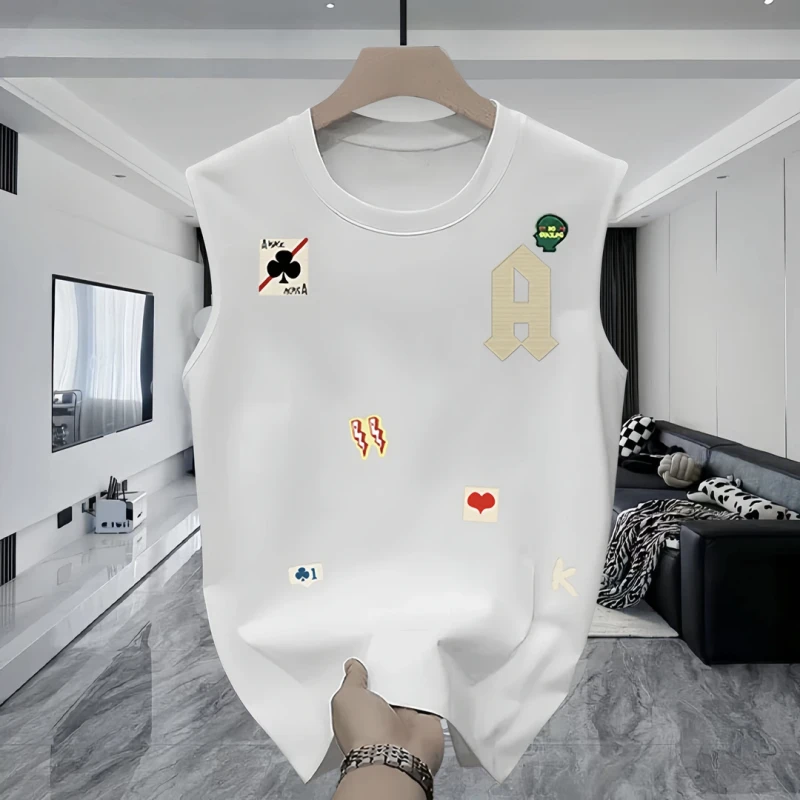 重磅纯棉夏季痞帅潮流男士简约韩系潮服无袖背心上衣圆领潮