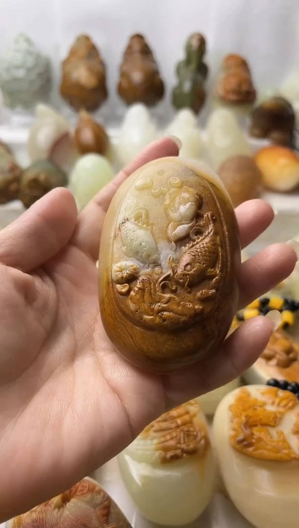 石材方解石棉纹正常不退换荷花鱼微瑕