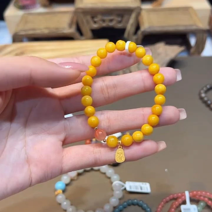 单圈蜜蜡手串搭配牌子吊坠手链E7079多样性发一