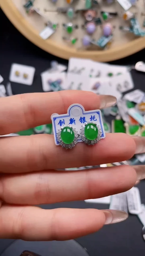 银S925镶嵌戒指翡翠天然翡翠10.10/0074