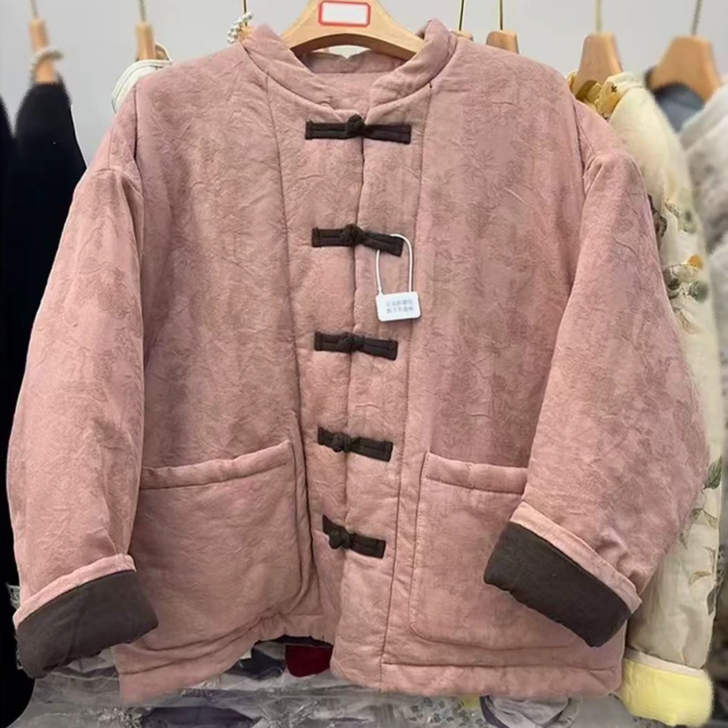 限量高定苎麻提花新中式国风复古盘扣纯棉花棉服中国风