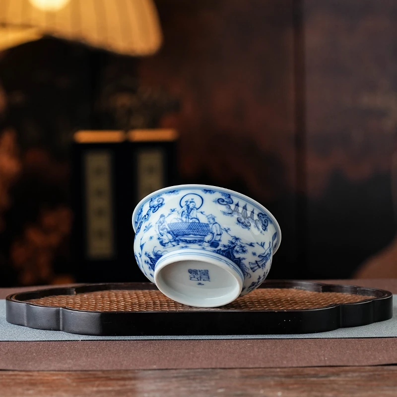正德御窑望月怀古携棋访友复古手绘茶杯纯手工瓷喝茶饮茶陶瓷茶杯