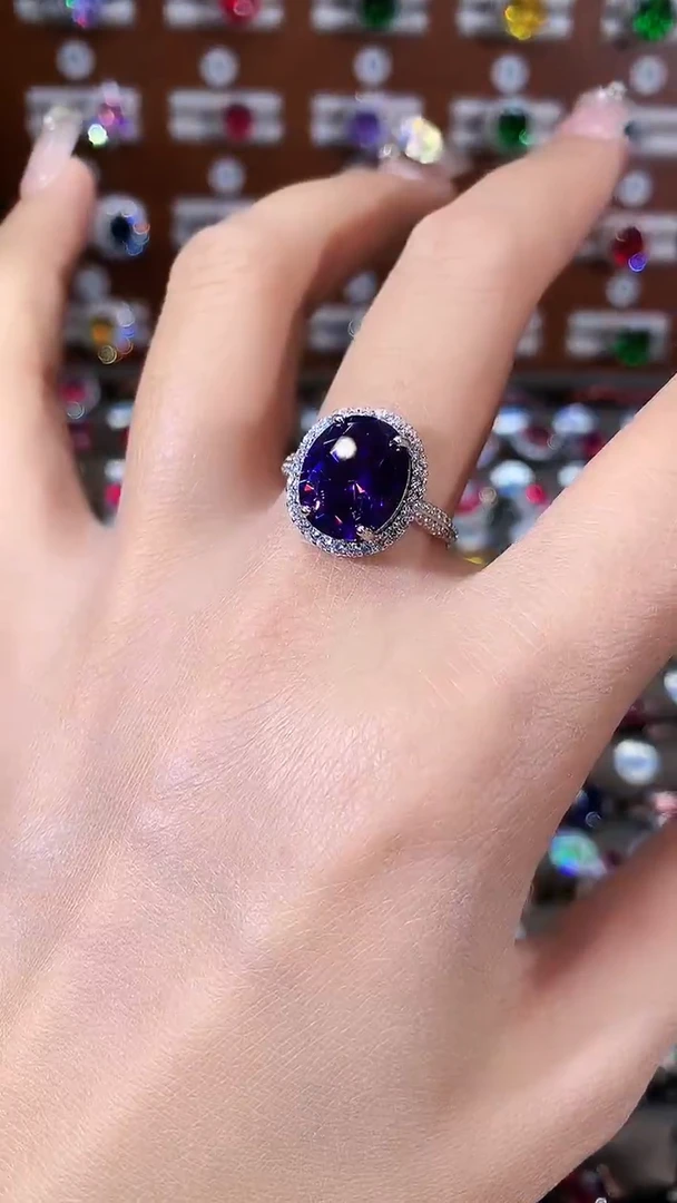 无925银深帝王紫色戒指
