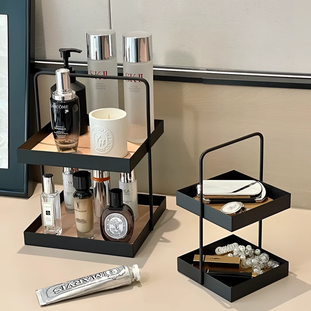 轻奢风置物架装饰摆件收纳化妆品香水桌面展示多层手提收纳架高端