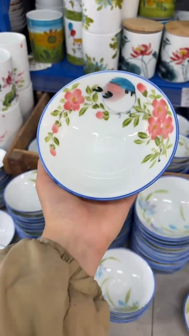 瓷片景德镇陶瓷食品级手绘釉中彩-斗笠碗