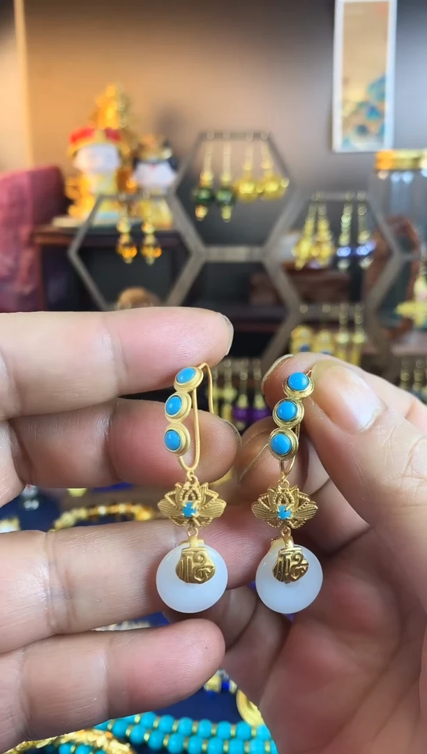 【闪购商品】平安扣莲花珐琅耳钩