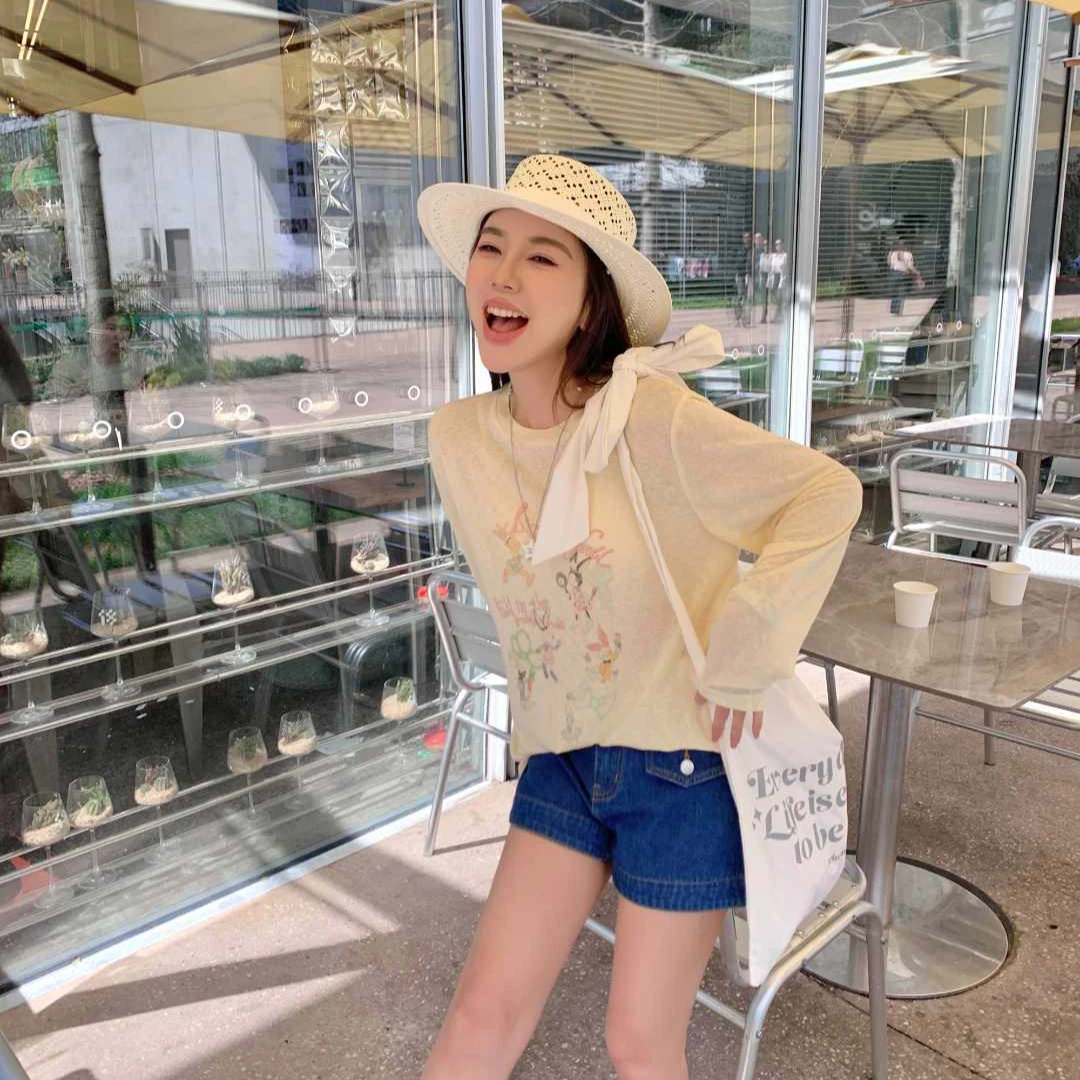 CHERI.Z轻氧皮肤衣 裸感0压 涂鸦印花微透针织三色防晒罩衫长袖