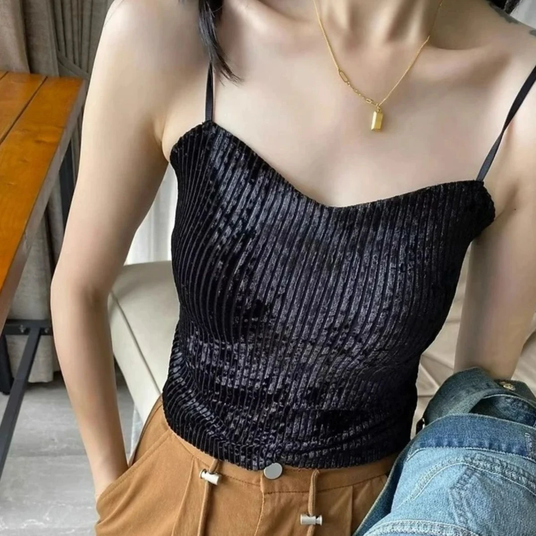 【早春内搭】金丝绒吊带背心女款西装内搭带胸垫打底美背显瘦可拆卸