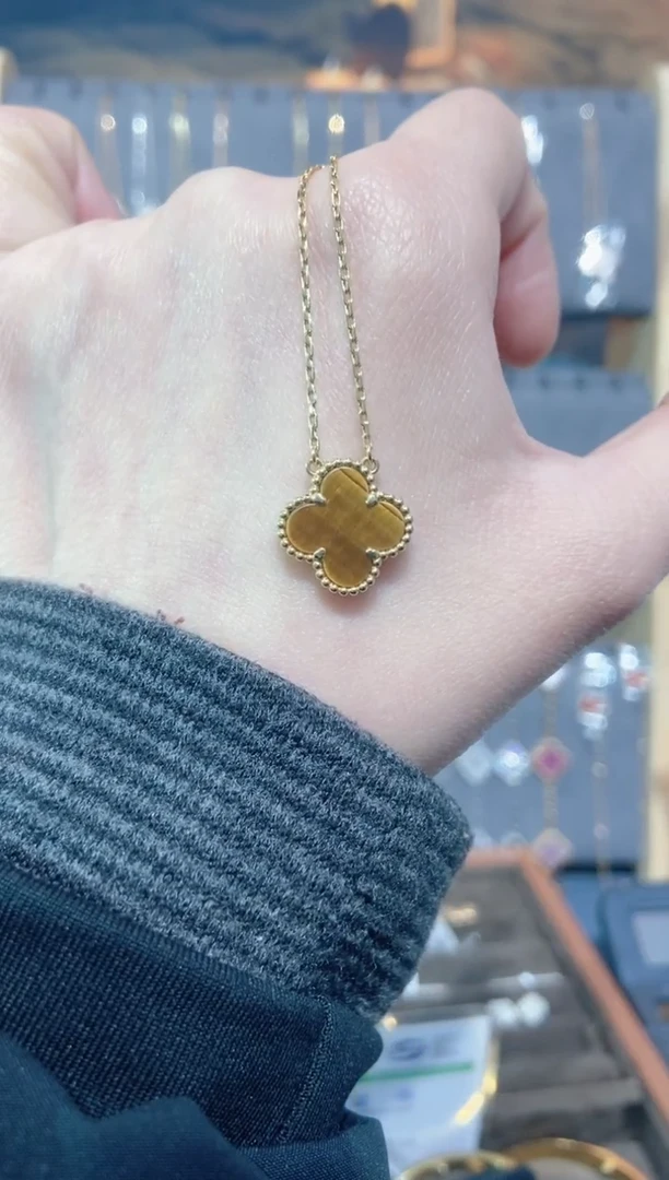 18K金镶嵌木变石套链糖*糖木变石K黄虎眼石项链