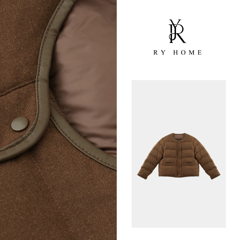 【容雨RYHOME】秋冬新款羊毛大口袋短款90白鹅绒服YF1158