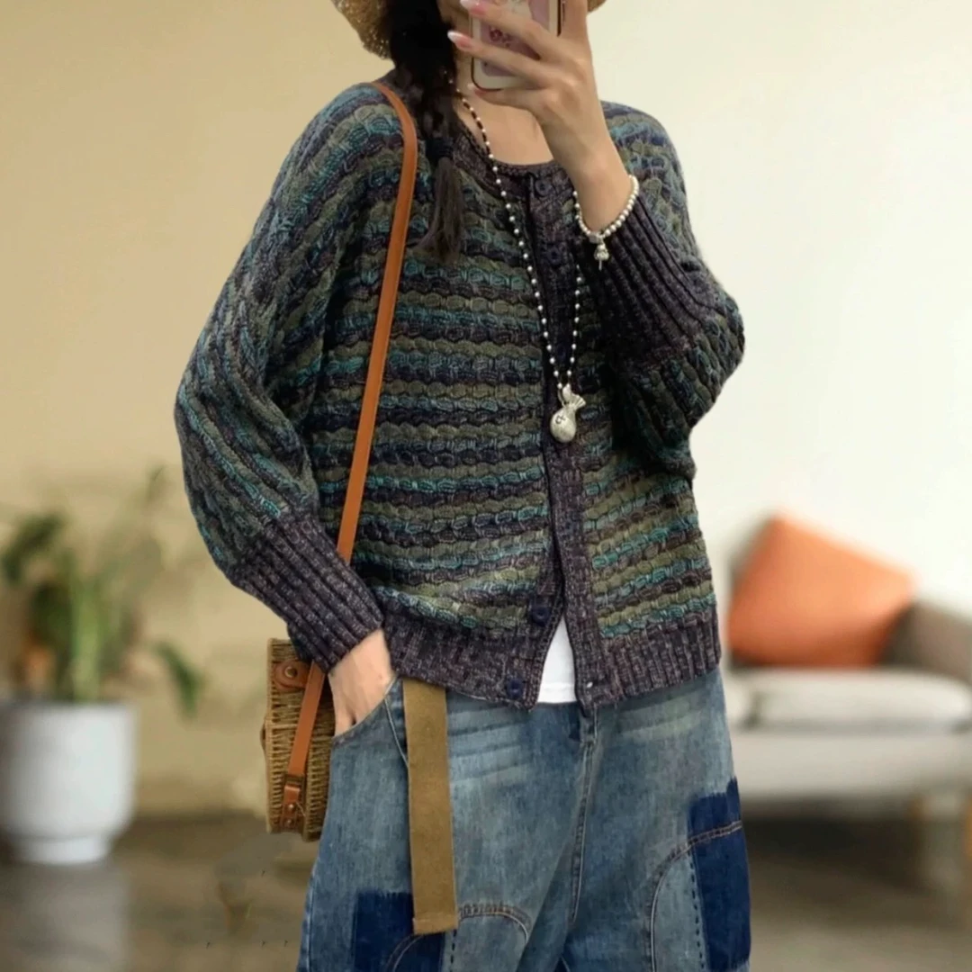 875春季新款针织开衫棉线毛衣气质时尚宽松圆领