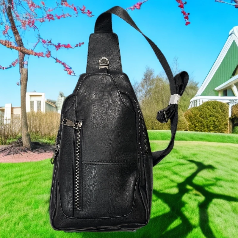 进口头层牛皮胸包简约时尚潮流1