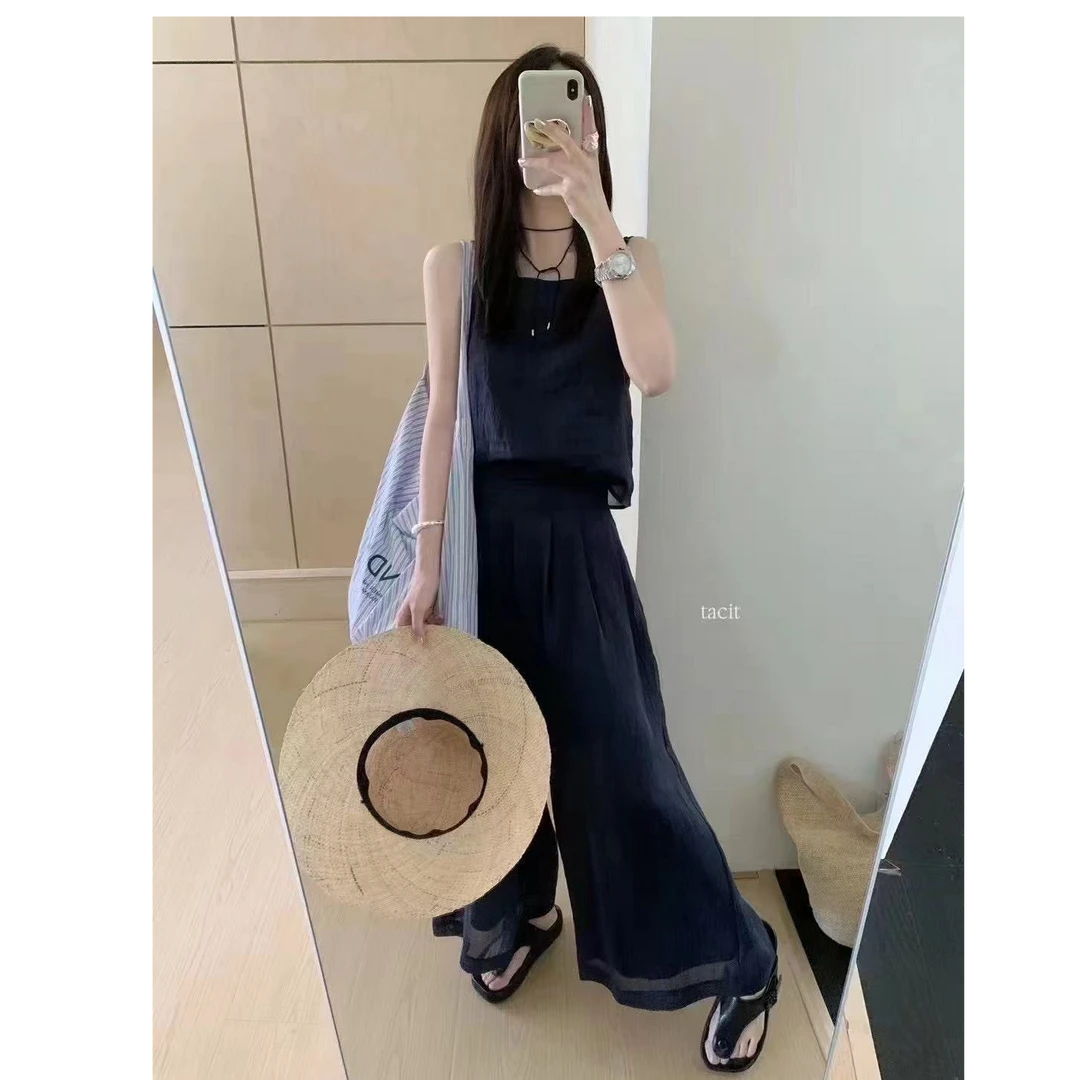 25131•TZ# 吊带套装 ins极简百褶吊带套装·