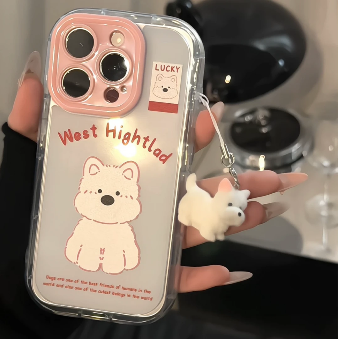 播乐视界适用苹果16pro可爱西高地立体mate70挂件镜头圈手机壳