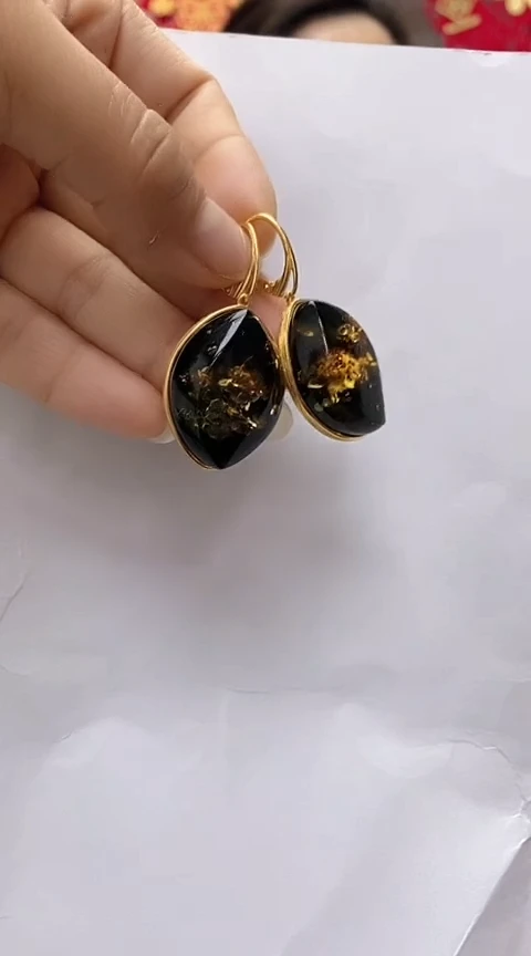 【闪购商品】琥珀裸石银S925镶嵌琥珀耳坠