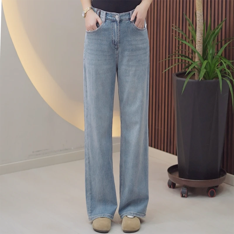 【春秋款】窄版直筒牛仔裤柔软加大码遮肚显瘦做旧百搭新款长裤女潮