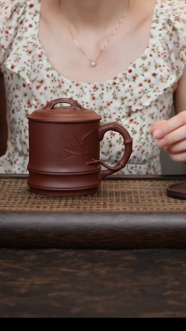 茶杯紫砂紫泥竹节新品