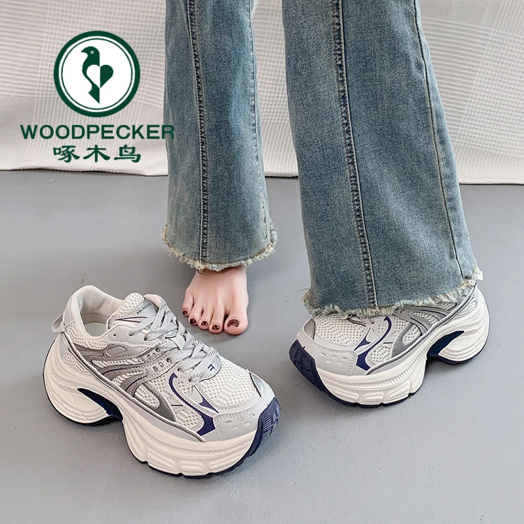 啄木鸟复古老爹鞋女2025夏季新款超火爆款小个子增高厚底松糕休闲