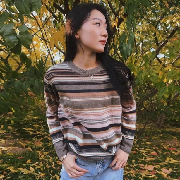 【萧】针织混绒复古美式条纹情侣款秋冬打底衫 随性慵懒