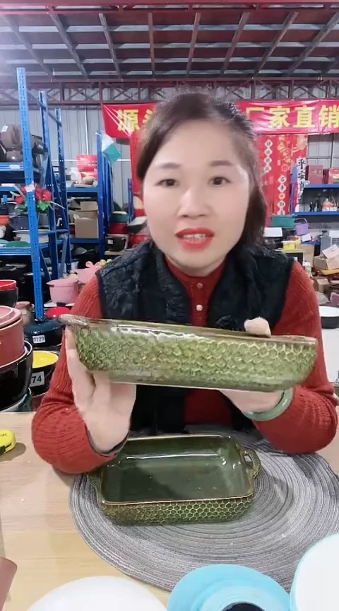 【闪购商品】瑕疵绿色长方烤盘2个不可明火
