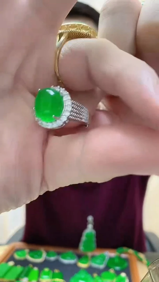 银S925镶嵌戒指翡翠翡翠戒指