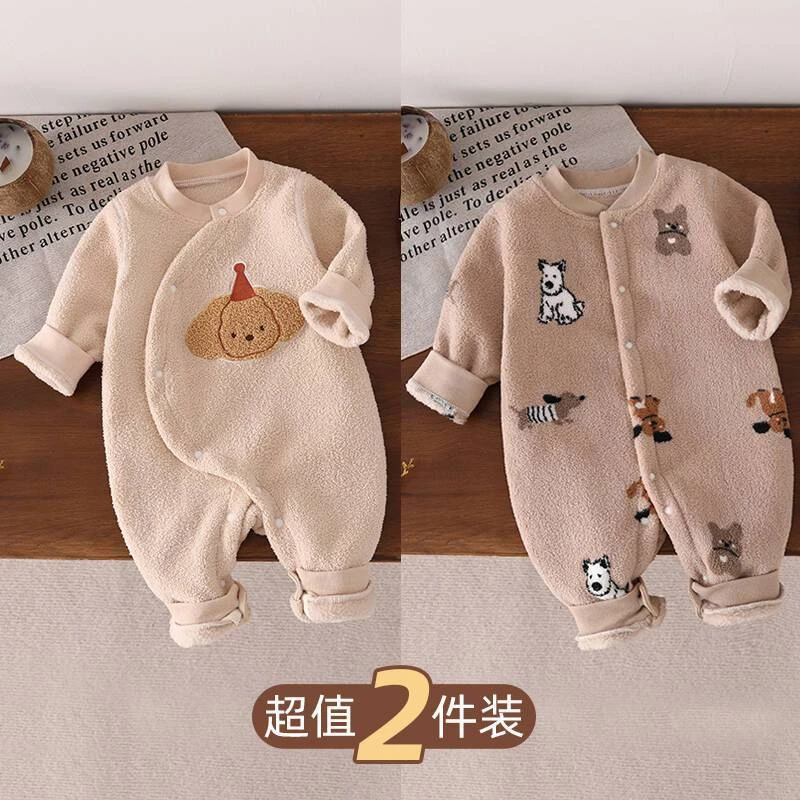 加绒婴儿衣服保暖外出服一体绒保暖新生儿衣服可爱加绒防寒爬服