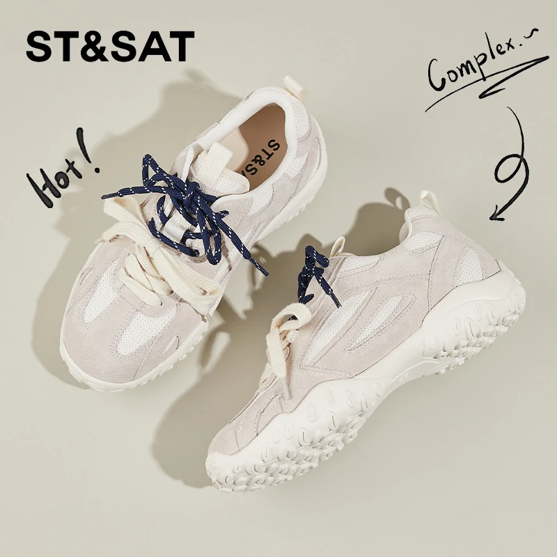 星期六增高时尚鸳鸯系带休闲鞋女秋季软底轻便复古运动透气德训鞋