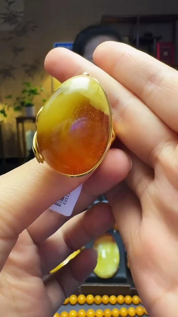银S925镶嵌蜜蜡戒指牛*妈蜜蜡戒指
