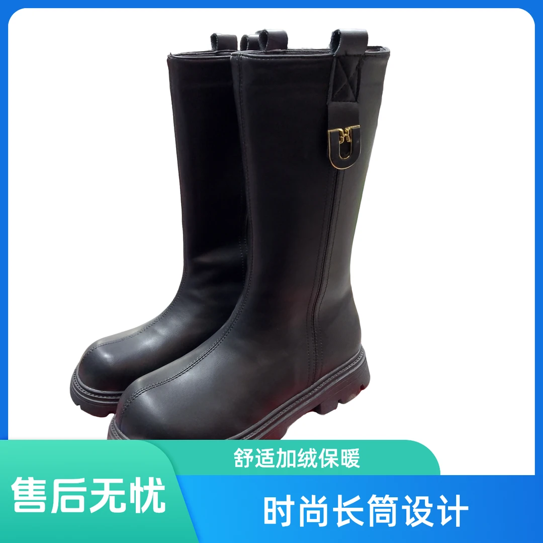 女后拉链中性皮款长筒马靴