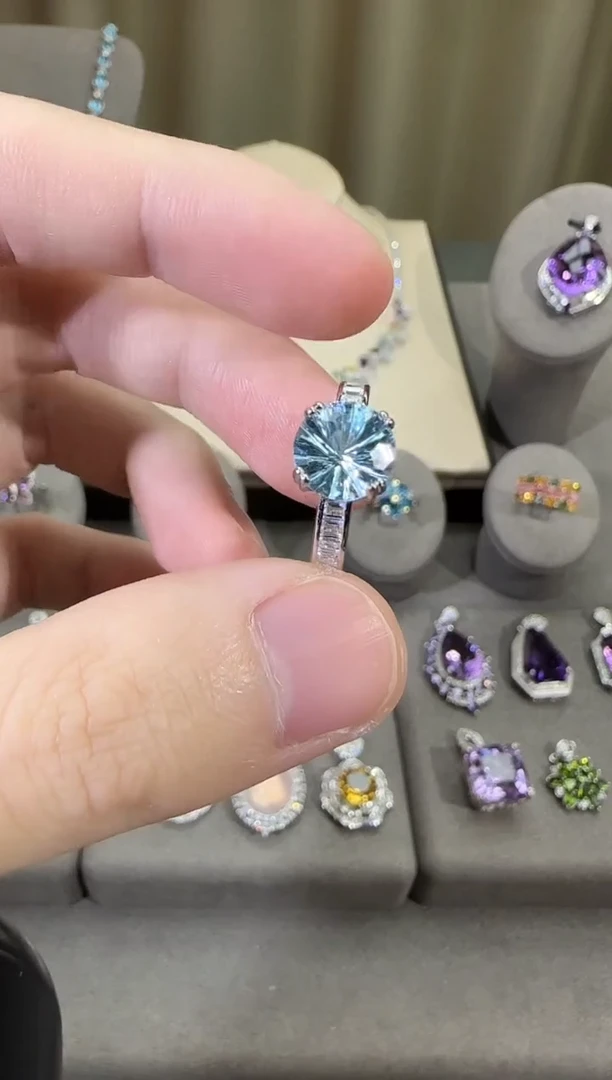 银S925镶嵌戒指托帕石9mm戒指简约款