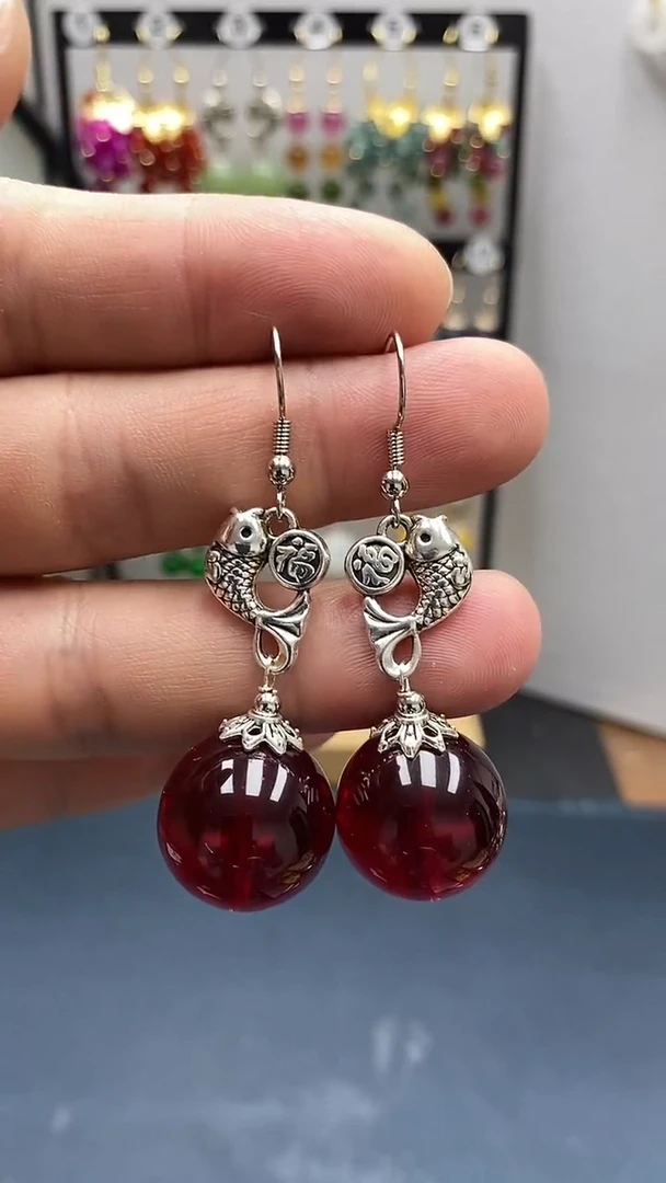 银S925镶嵌血珀耳饰尺寸18mmQ3