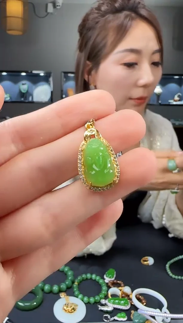 和田玉银S925镶嵌吊坠(不含链)1