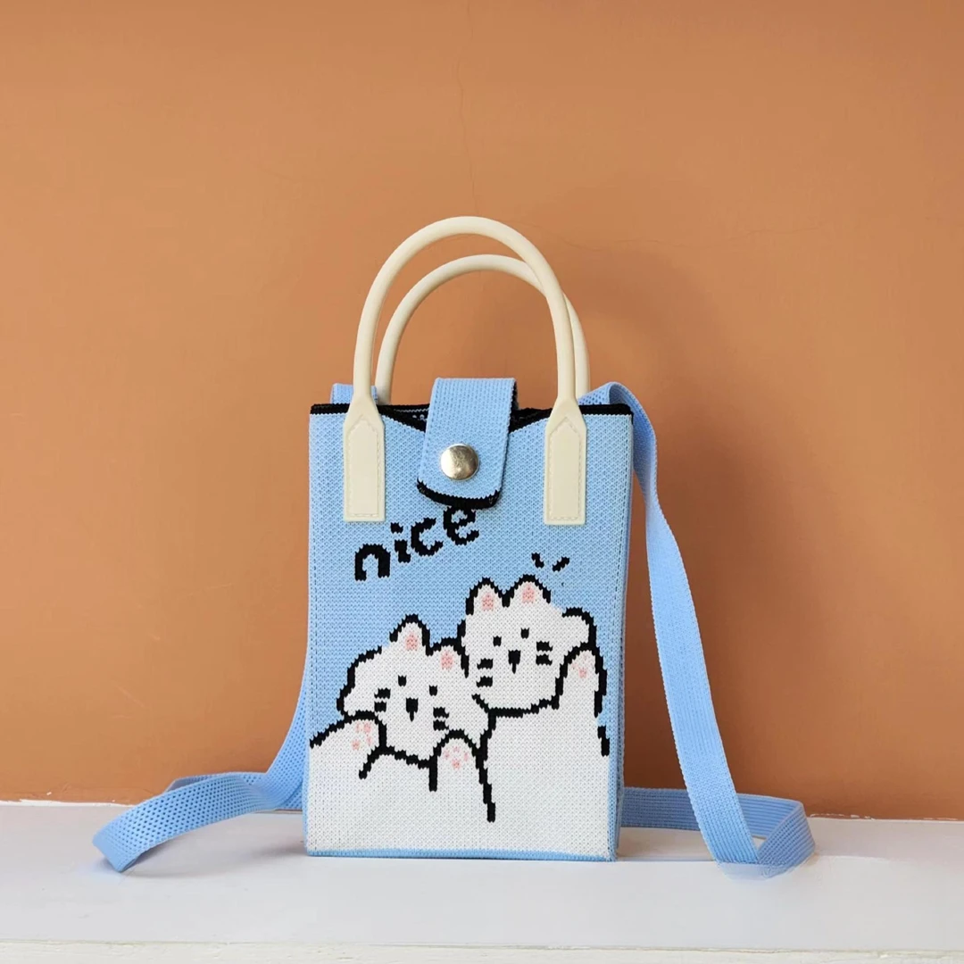 2025春季新款手机包飞织包休闲女士包便携nice小白猫百搭可