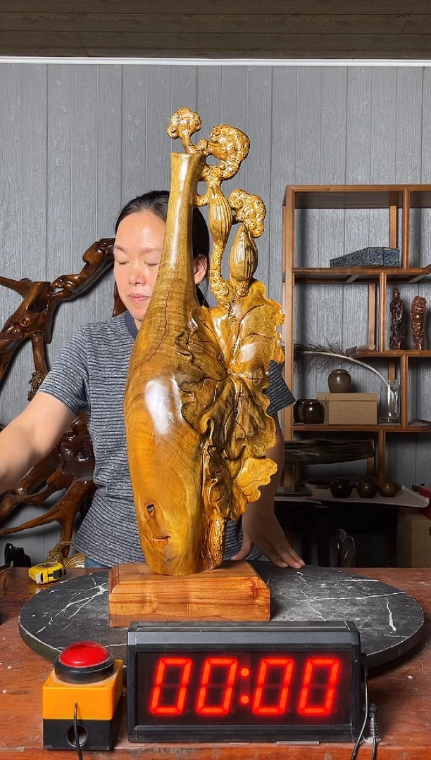 金丝楠?***情纯手工花瓶摆件