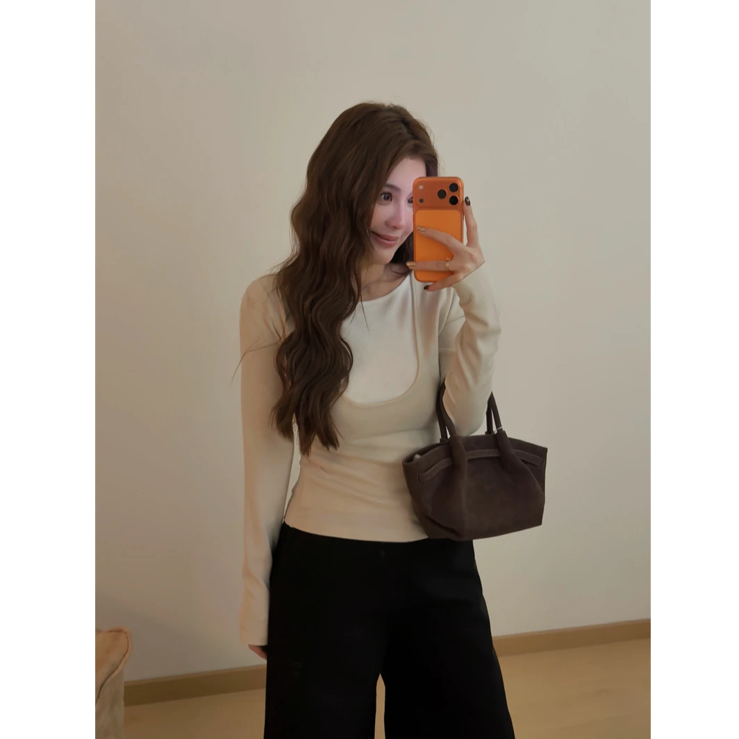 YPP！【韩系滤镜】新款气质简约撞色拼接假两件上衣T恤