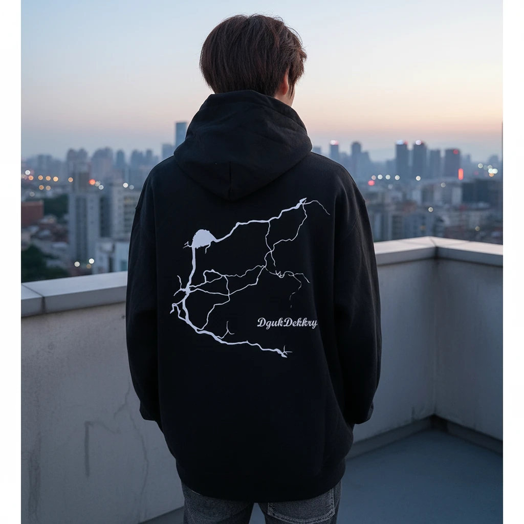 美式高级感闪电字母印花连帽卫衣男秋冬潮牌简约百搭加绒加厚外套