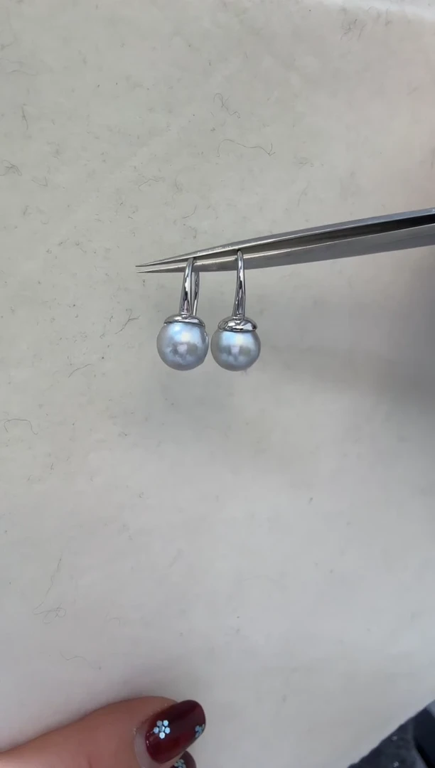 未镶嵌耳饰海水珍珠真多麻8-8.2mm+S925银耳钩