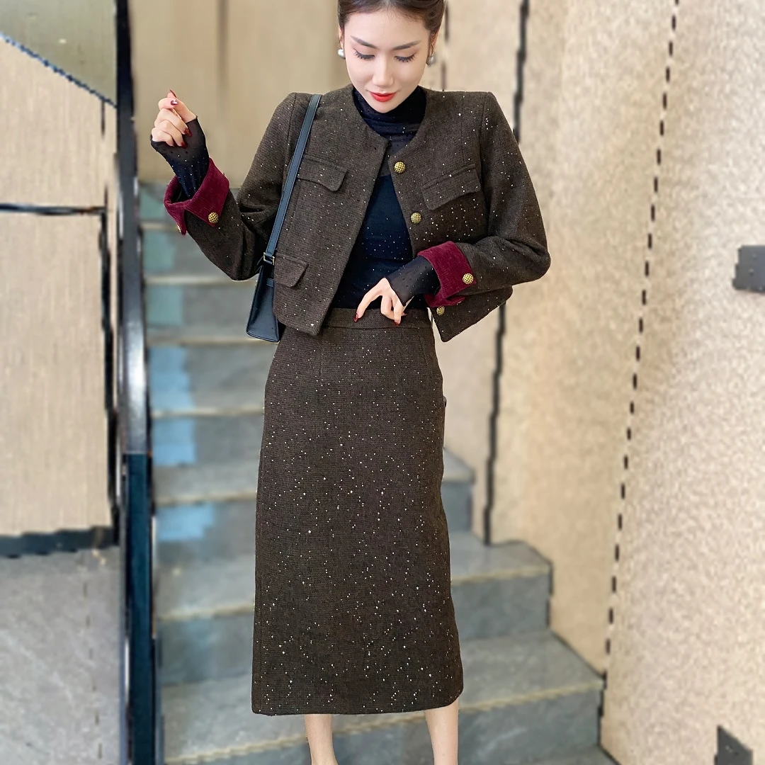 套装小香风气质网红轻奢时尚黑色设计师秋冬