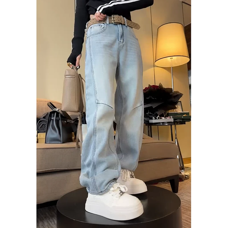 大码显瘦窄版直筒牛仔裤女2025秋冬新款洋气百搭遮胯加绒阔腿裤子